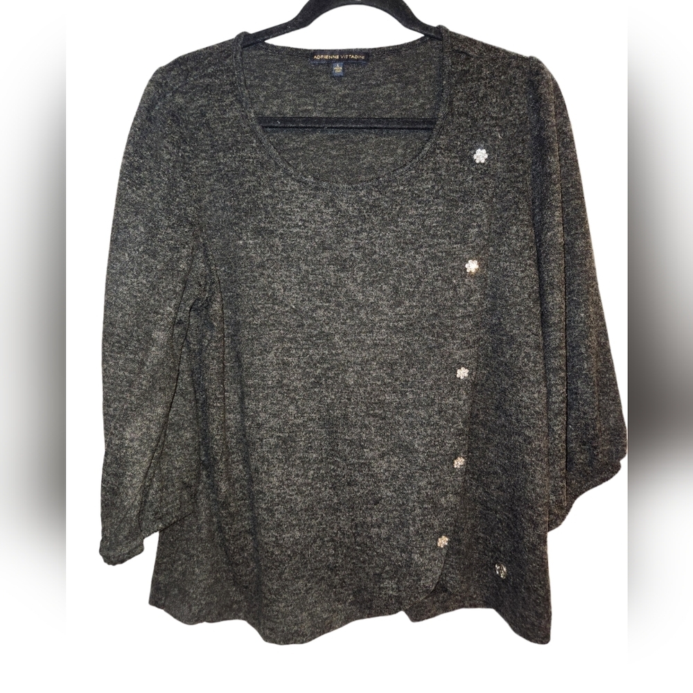 Adrienne Vittadini Soft‎ 3/4 Sleeve Top Dary Gray Womens Size Large